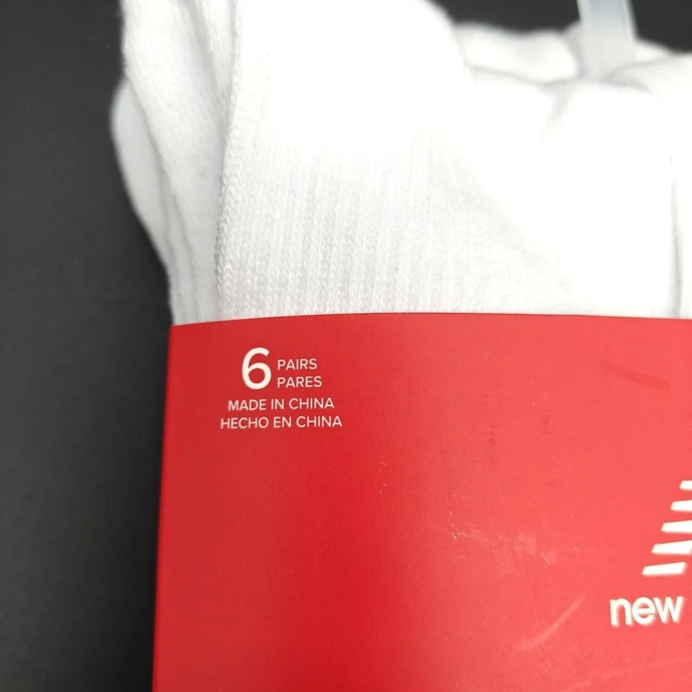 New Balance 6 Pair Cushioned Crew Socks Mens 8-12.5 Arch Support White NEW